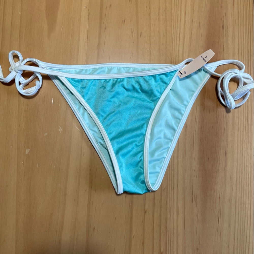 NWT: Victoria’s Secret, size Small: Itsy side-tie bikini bottom in aqua/white